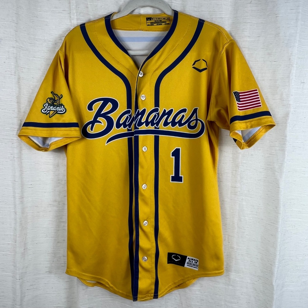 EvoShield Savannah Bananas Baseball Jersey Yellow Navy Mens Small #1